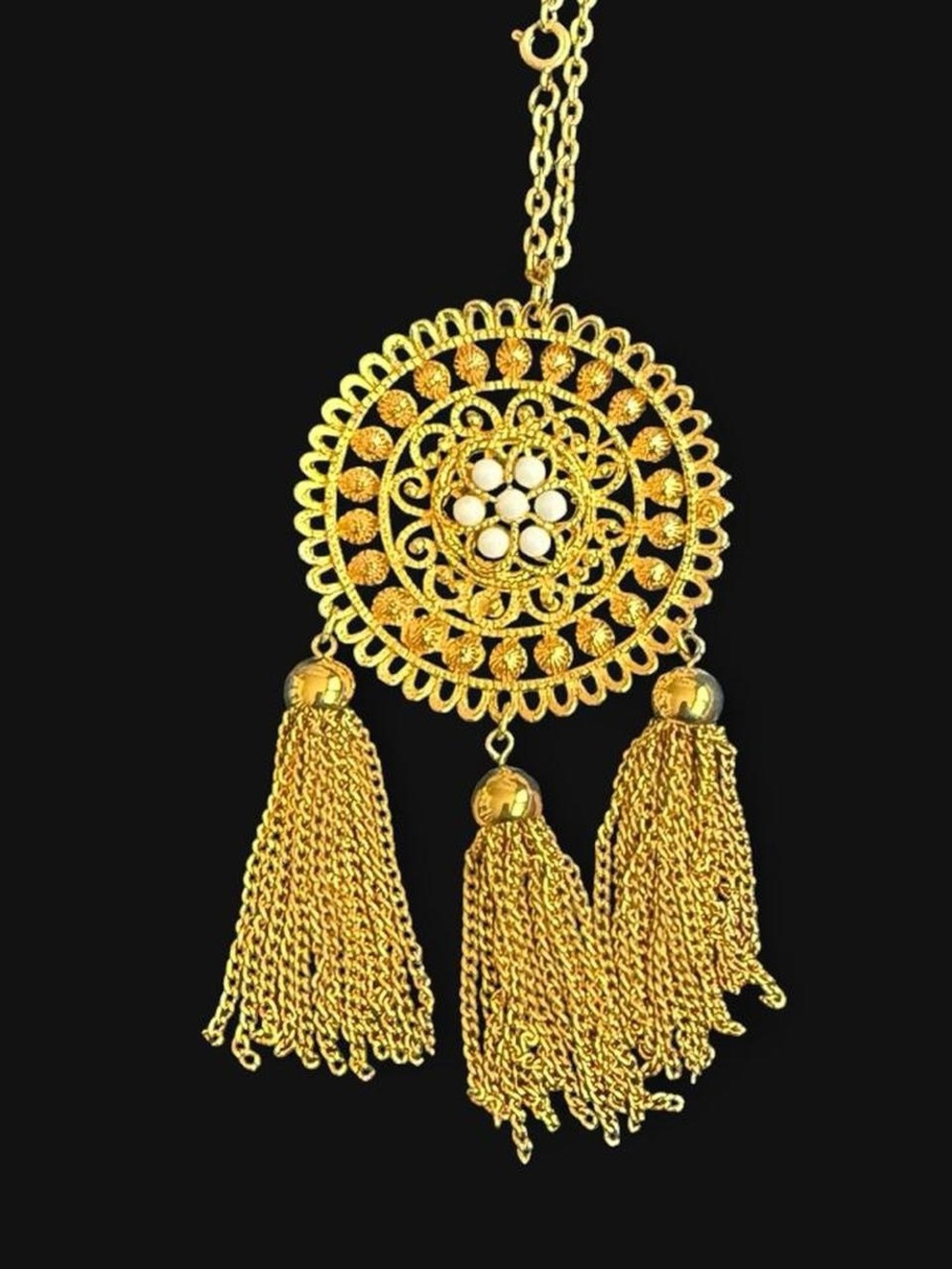 Vintage Gold Tassel Filigree Pendant Necklace